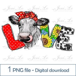 love cow 1 png file farm animal clipart sublimation sunflower design funny cow leopard print digital download