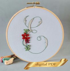 floral alphabet letter e pdf hand embroidery beginner flower monogram ribbon embroidery