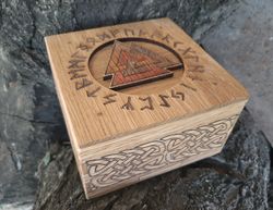 jewelry box with valknut. wooden box with hidden lock. viking jewelry storage