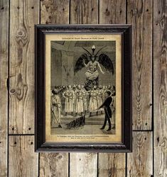 baphomet, the idol of the templars, is present at the initiation of freemasons. antique style poster. 518.