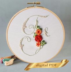 floral alphabet letter f pdf hand embroidery beginner flower monogram ribbon embroidery