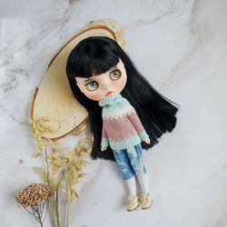 blythe knit sweater flower, blythe clothes, custom doll clothes, blythe mood outfit