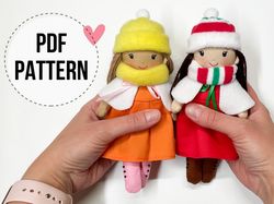 cloth doll with clothes pattern, doll in dress pattern, diy doll, doll sewing tutorial