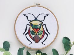 realistic beetle cross stitch pattern pdf, colorful bug embroidery chart, insect counted cross stitch, instant download