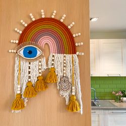 extra large macrame wall decor, boho home decor, evil eye and hamsa hand decor, above bed decor, unique wall decoration