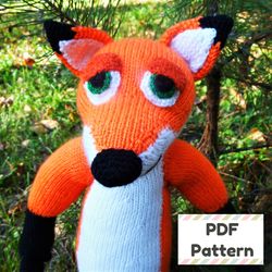 knit fox pattern, fox knitting pattern, crochet fox pattern, large animal knitting pattern, large toy knitting pattern