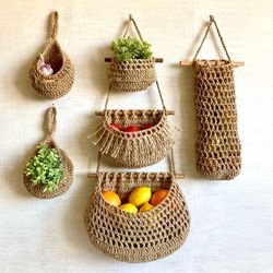 hanging fruit basket kitchen storage plant hanger set 6 space saving zero waste rustic kitchen rv decor eco friendly