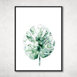 watercolor poster, botanical print, monstera print,  watercolor monstera,  leaf wall art, watercolor green plants