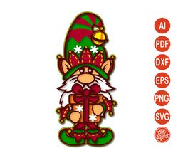 layered mandala christmas gnome svg,  dxf files for cricut, gnome cutting template