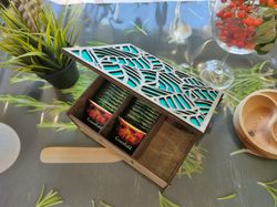 tea box, handmade tea organizer, box for tea bags, tea bag house, personalized gift for mom, gift for grandma