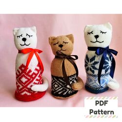 cat knitting pattern, knit cat pattern, set of 3 fair isle patterns, christmas knitting patterns, cat lover gift idea