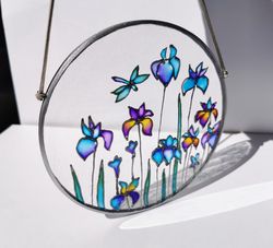 stained glass flower sun catcher for window hanging iris flower decor