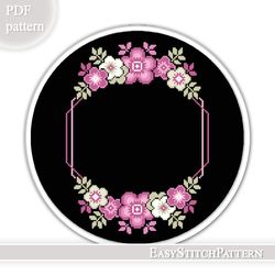 modern cross stitch. flower border cross stitch pattern. wreath cross stitch pattern.