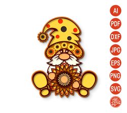 layered orange gnome with sunflower svg, gnome  files for cricut