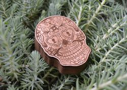 wooden ring box sugar skull no.3. engagement or wedding ring box. box with hidden compartment