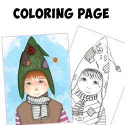 coloring page gnome / elf / pixie