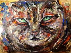 moody cat original mix media painting on yupo paper