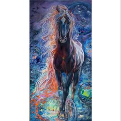 blue oil painting "space horse"