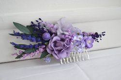 lavender and lilac floral comb wedding flower bridal hair piece purple wedding lilac hair comb bridesmaid flowers