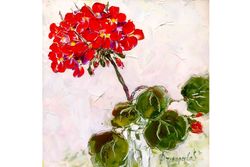 geranium painting flower original art impasto oil painting 8 by 8 floral small painting by artprokopalosv