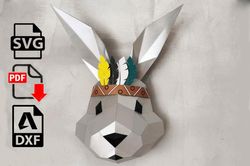 bunny with flowers,bunny papercraft,rabbit papercraft,pdf svg dxf template 3d origami dziva papera digital files 3d patt