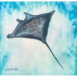 stingray painting animal original art underwater artwork fish watercolor wall art