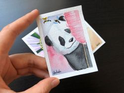 sweet panda painting animal original art cute bear artwork aceo watercolor small wall art