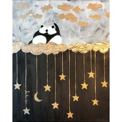pandas painting animals original art couple artwork impasto painting family wall art