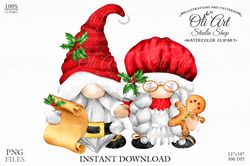 Christmas Digital Clipart. Mr. Mrs. Claus gnomes. Christmas gnome clipart PNG