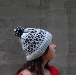 knitted slouchy beanie women for winter, handknit hat, fall accessories, wool hat gray, women's hat, knitted beret