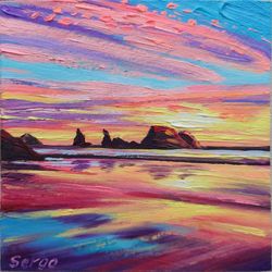 sunset in oregon original oil art on cardboard