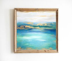 blue sea abstract art abstract ocean wall art landscape painting turquoise print seascape poster gold art