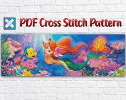 mermaid cross stitch pattern / ariel cross stitch pattern / disney cross stitch pattern / instant printabel pdf chart