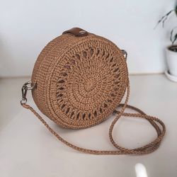 crochet bag round with raffia yarn pattern pdf, digital instant download