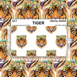 set tiger seamless pattern png animal digital paper fabric postcards sublimation