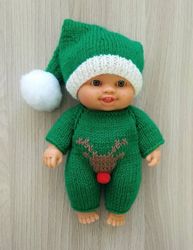 christmas outfit miniland doll clothes 21cm, xmas winter overalls 21cm miniland, christmas nines d'onil doll clothes