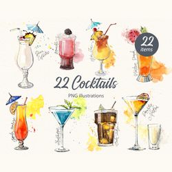 22 watercolor cocktail sketches