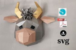 bull papercraft, young bull,low poly bull,dziva papera,papercraft pattern bull, 3d bull