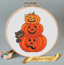 cross stitch halloween three pumpkins  pattern pdf easy embroidery