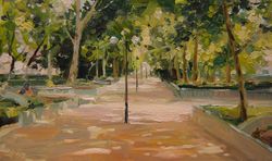 chestnut alley landscape trees park original oil painting