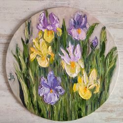 iris original oil painting floral impasto artwork blossom wall art