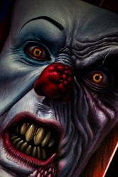 original oil painting pennywise, in 1990, horror portrait