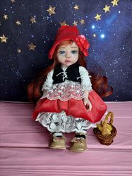 art doll "red hat", collectible artist doll 9 inches