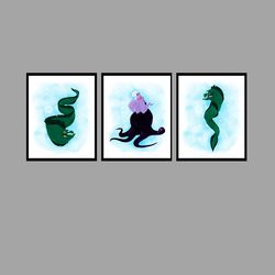 the little mermaid ursula disney set art print digital files decor nursery room watercolor