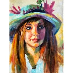 woman painting female empowerment portrait hat lady portrait painting fashion wall art st patrick's day painting