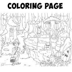 coloring page gnome in mushroom's forest