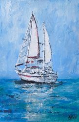 boat painting original acrylic painting seascape sailing art small painting