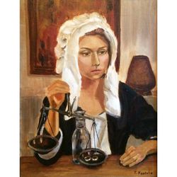 genre painting woman original art girl portrait painting original female portrait oil painting on canvas