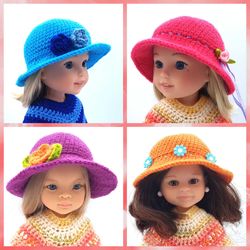 crochet pattern for hats in 2 sizes for dolls like paola reina, wellie wisher and similar dolls.