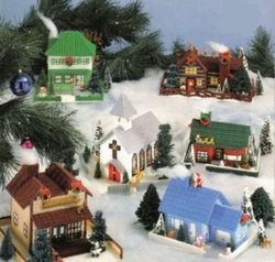 digital | vintage plastic canvas pattern christmas village | plastic canvas 7-mesh | english pdf template